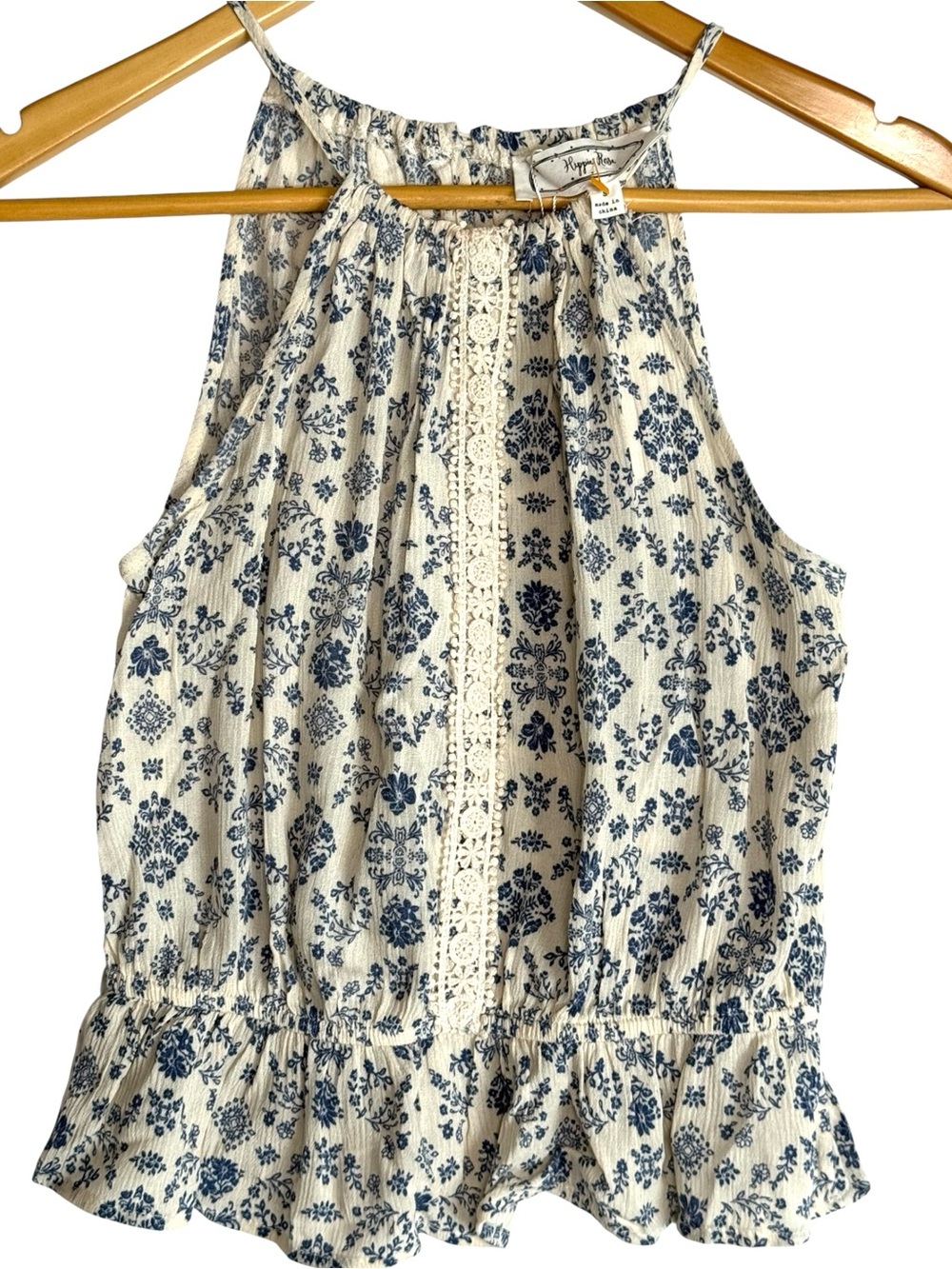 Hippie Rose Halter Neck Sleeveless Flora Top, Ivory and Navy Combo SMALL NWT